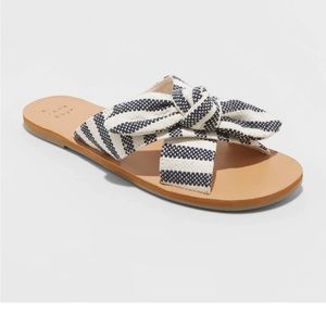 A new day Canvas cream and blue stripe sandals with tie front